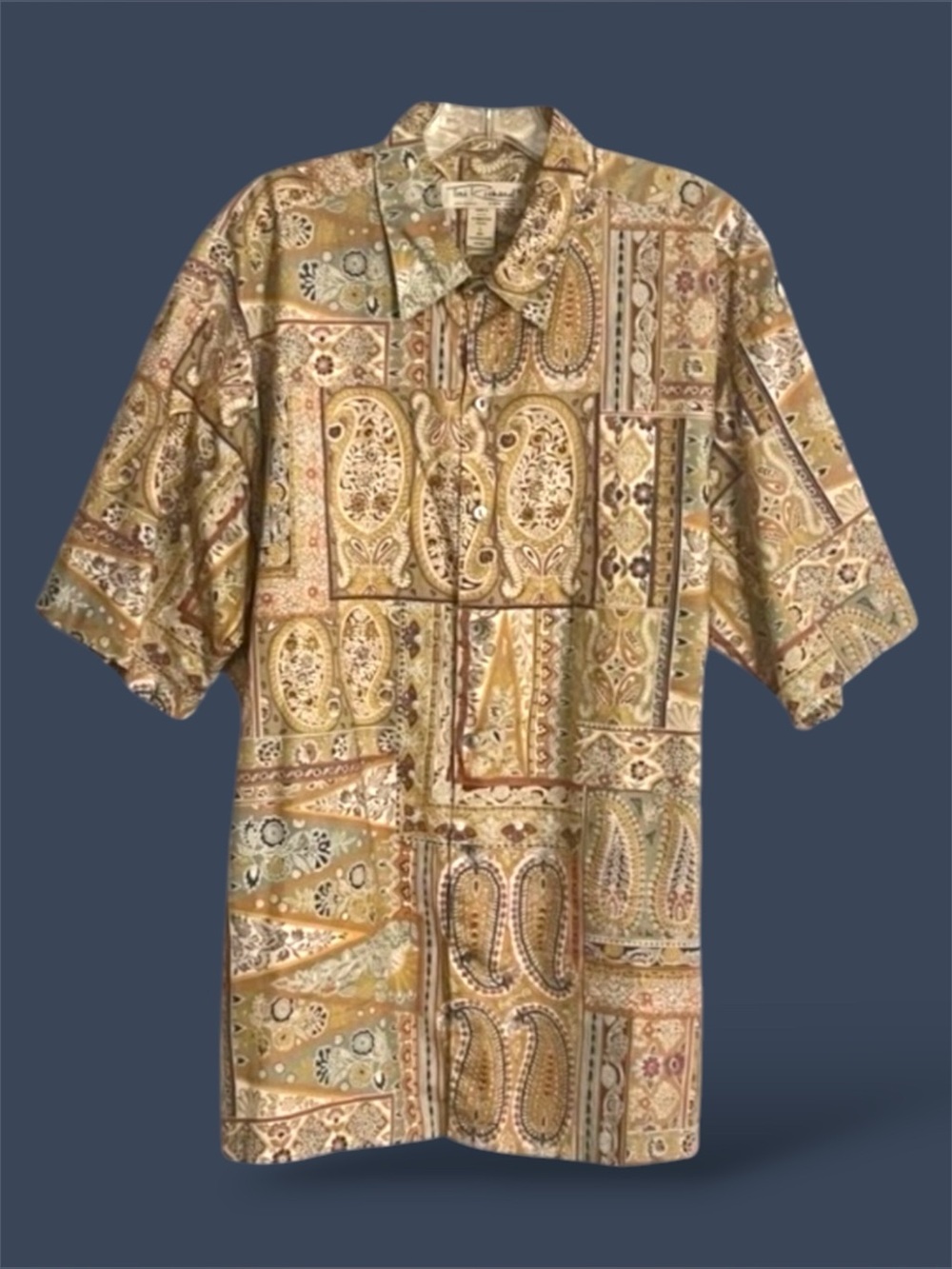 Tori Richard Paisley Cotton Travel Resortwear Cruisewear Hawaiian Camp Shirt
